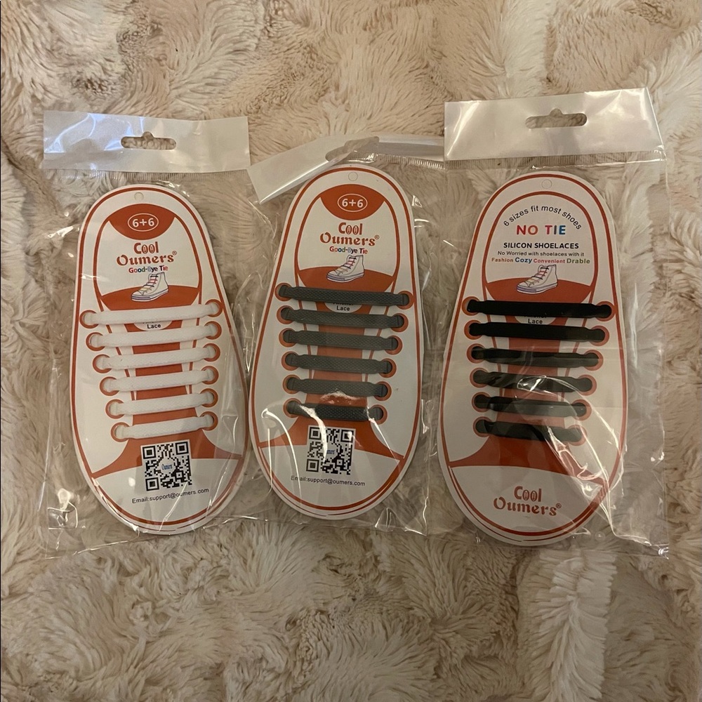 No Tie Silicone Shoe Laces. 3 sets. Fits Most Shoes